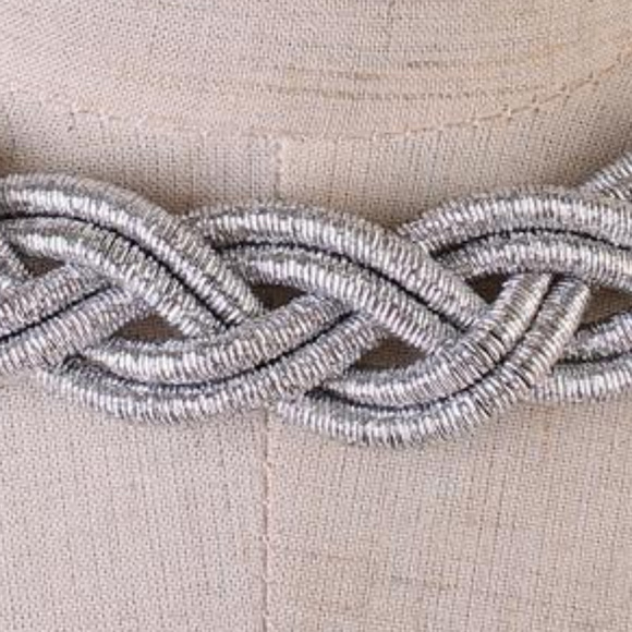 Silver Tone Braidded Cord Necklace Earring Set - Picture 2 of 4